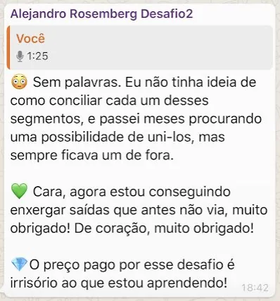 alejandro: não tinha ideia de como conciliar meus segmentos, agora consigo enxergar saídas